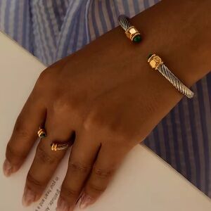 Anthropologie Malachite Stainless Steel Bracelet&Ring Set